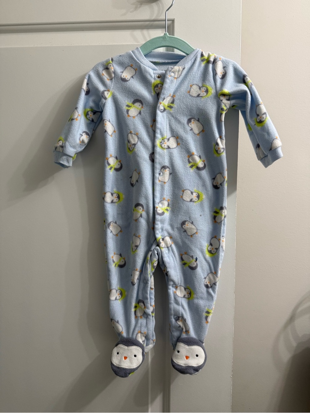 Just One You by Carter's Light Blue Penguin-Print Fleece Footed One-Piece